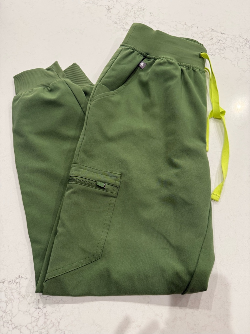 Figs Olive Green Track Joggers with Neon Yellow Drawstring